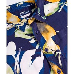 Pine Kids Viscose Woven Half Sleeves Shirt With Floral Print - Navy Blue