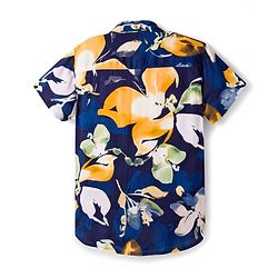 Pine Kids Viscose Woven Half Sleeves Shirt With Floral Print - Navy Blue
