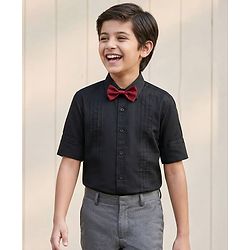 Pine Kids Cotton Woven Full Sleeves Solid Color Party Shirt - Black
