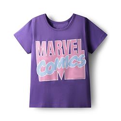 Pine Kids Marvel Single Jersey Knit Half Sleeves T-Shirt & Shorts Set With Avengers Graphics - Purple & Blue