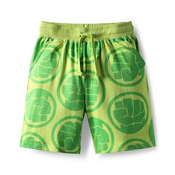Pine Kids Marvel Single Jersey Knit Drop Shoulder Half Sleeves Oversized T-Shirt & Shorts Set With Avengers Graphics - Green