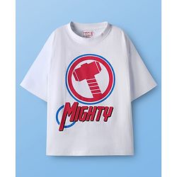 Pine Kids Marvel Single Jersey Knit Drop Shoulder Half Sleeves Oversized T-Shirt & Shorts Set With Thor Graphics - White & Red