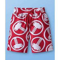 Pine Kids Marvel Single Jersey Knit Drop Shoulder Half Sleeves Oversized T-Shirt & Shorts Set With Thor Graphics - White & Red