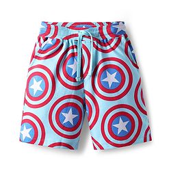Pine Kids Marvel Single Jersey Knit Drop Shoulder Half Sleeves Oversized T-Shirt & Shorts Set With Captain America Graphics - Light Blue