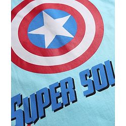 Pine Kids Marvel Single Jersey Knit Drop Shoulder Half Sleeves Oversized T-Shirt & Shorts Set With Captain America Graphics - Light Blue