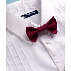 Pine Kids Cotton Woven Full Sleeves Solid Party Shirt with Attached Bow - White