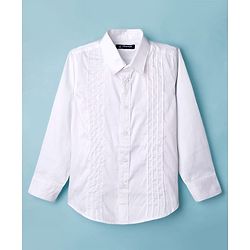 Pine Kids Cotton Woven Full Sleeves Solid Party Shirt with Attached Bow - White