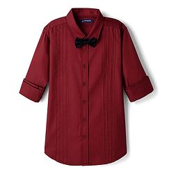 Pine Kids Cotton Woven Full Sleeves Solid Party Shirt With Bow - Maroon