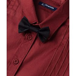 Pine Kids Cotton Woven Full Sleeves Solid Party Shirt With Bow - Maroon