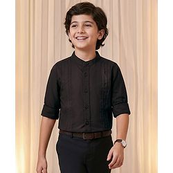 Pine Kids Cotton Woven Full Sleeves Party Shirt with Pin Tuck Pattern - Black