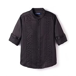 Pine Kids Cotton Woven Full Sleeves Party Shirt with Pin Tuck Pattern - Black