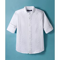 Pine Kids Cotton Woven Full Sleeves Solid Color Party Shirt with Pintuck Detailing - White