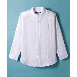 Pine Kids Cotton Woven Full Sleeves Solid Color Party Shirt with Pintuck Detailing - White