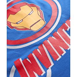 Pine Kids Marvel Single Jersey Knit Drop Shoulder Half Sleeves Oversized T-Shirt & Shorts Set With Iron Man Graphics - Blue