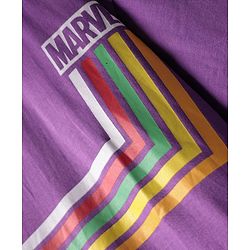 Pine Kids Marvel Single Jersey Knit Drop Shoulder Half Sleeves Oversized T-Shirt & Shorts Set With Avengers Graphics - Purple