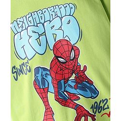 Pine Kids Marvel Single Jersey Knit Drop Shoulder Half Sleeves Oversized T-Shirt & Shorts Set With Spider-Man Graphics - Green