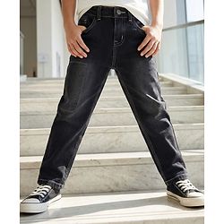 Pine Kids Woven Full Length Washed Denim Jeans - Black