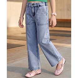 Pine Kids Woven Full Length Washed Denim Jeans - Light Blue