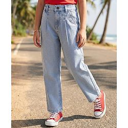 Pine Kids Woven Full Length Washed Denim Jeans - Light Blue