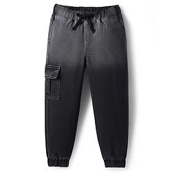 Pine Kids Woven Full Length Washed Denim Jeans With Cargo Pocket - Black