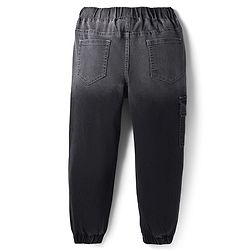 Pine Kids Woven Full Length Washed Denim Jeans With Cargo Pocket - Black