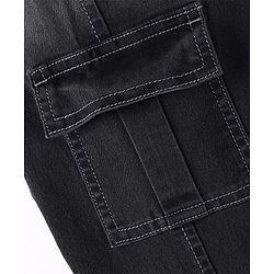 Pine Kids Woven Full Length Washed Denim Jeans With Cargo Pocket - Black