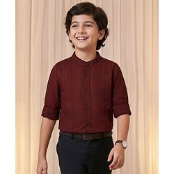 Pine Kids Cotton Woven Full Sleeves Solid Party Shirt - Maroon