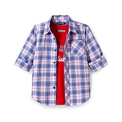 Pine Kids Cotton Woven Full Sleeves Checkerd Shirt with T-Shirt - Blue