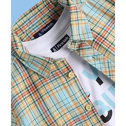 Pine Kids Cotton Knit Full Sleeves Checkered Shirt with T-Shirt - Aqua Blue