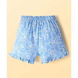 Pine Kids 100% Cotton Mid Thigh Shorts With Floral Print & Frills Detailing - Blue