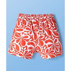 Pine Kids 100% Cotton Mid Thigh Shorts With Floral Print - Orange