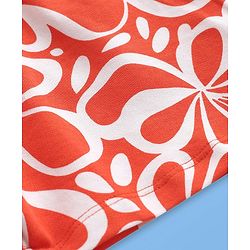 Pine Kids 100% Cotton Mid Thigh Shorts With Floral Print - Orange