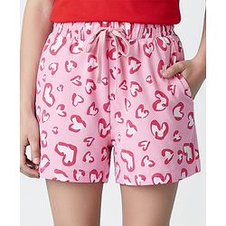 Pine Kids 100% Cotton Mid Thigh Shorts With Hearts Print - Pink