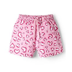Pine Kids 100% Cotton Mid Thigh Shorts With Hearts Print - Pink