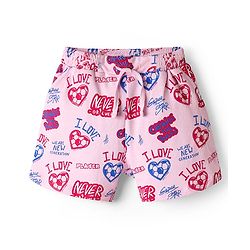 Pine Kids 100% Cotton Mid Thigh Shorts With Text Print - Pink