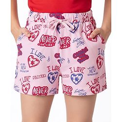 Pine Kids 100% Cotton Mid Thigh Shorts With Text Print - Pink
