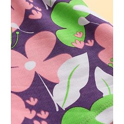 Pine Kids 100% Cotton Mid Thigh Shorts With Floral Print - Purple