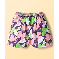 Pine Kids 100% Cotton Mid Thigh Shorts With Floral Print - Purple