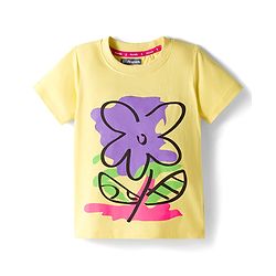 Pine Kids Cotton Knit Half Sleeves T-Shirt With Floral Print - Yellow