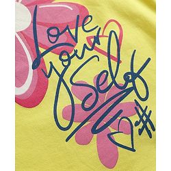Pine Kids Cotton Knit Half Sleeves T-Shirt with Floral Print - Lemon