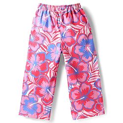 Pine Kids Single Jersey Knit Half Sleeves Shirt & Culotte Pant Set With Floral Print - Lime Green & Pink