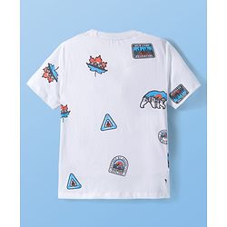 Pine Kids Cotton Knit Half Sleeves T-Shirt With Animal Print - White