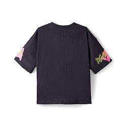 Pine Kids Cotton Knit Drop Shoulder Half Sleeves T-Shirt With Cool Text Print - Black