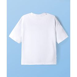 Pine Kids Cotton Knit Drop Shoulder Half Sleeves T-Shirt With Floral Print - White