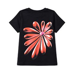 Pine Kids Cotton Knit Half Sleeves T-Shirt With Front & Back Floral & Text Print - Black
