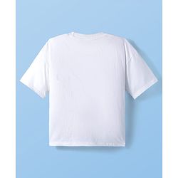 Pine Kids Cotton Knit Drop Shoulder Half Sleeves T-Shirt With Nature is All Around Text Print - White