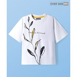 Pine Kids Cotton Knit Drop Shoulder Half Sleeves T-Shirt With Nature is All Around Text Print - White
