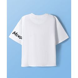 Pine Kids Disney Terry Knit Oversize Drop Shoulder Half Sleeves T-Shirt with Mickey Mouse Graphics - White