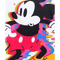 Pine Kids Disney Terry Knit Oversize Drop Shoulder Half Sleeves T-Shirt with Mickey Mouse Graphics - White