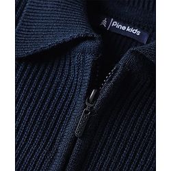 Pine Kids Knit Full Sleeves Pullover Sweater with Stripes - Navy Blue